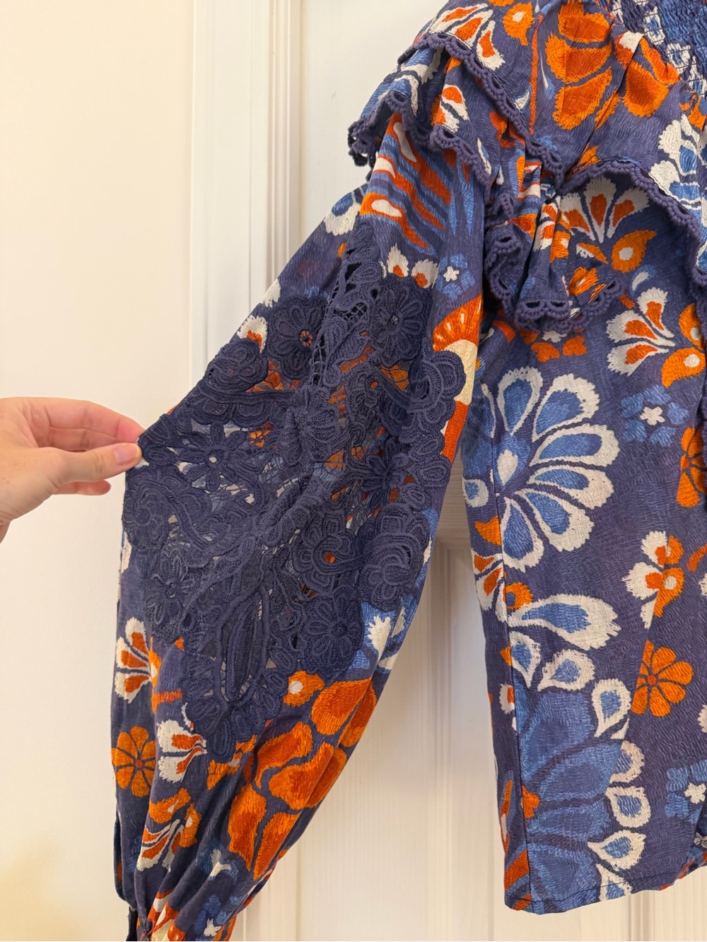 Farm Rio Floral Ruffle High-Neck Blouse - Picture 6 of 7